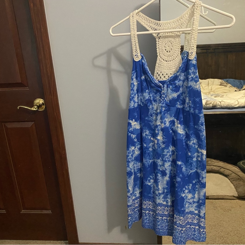 Bohemian style mini blue & white dress